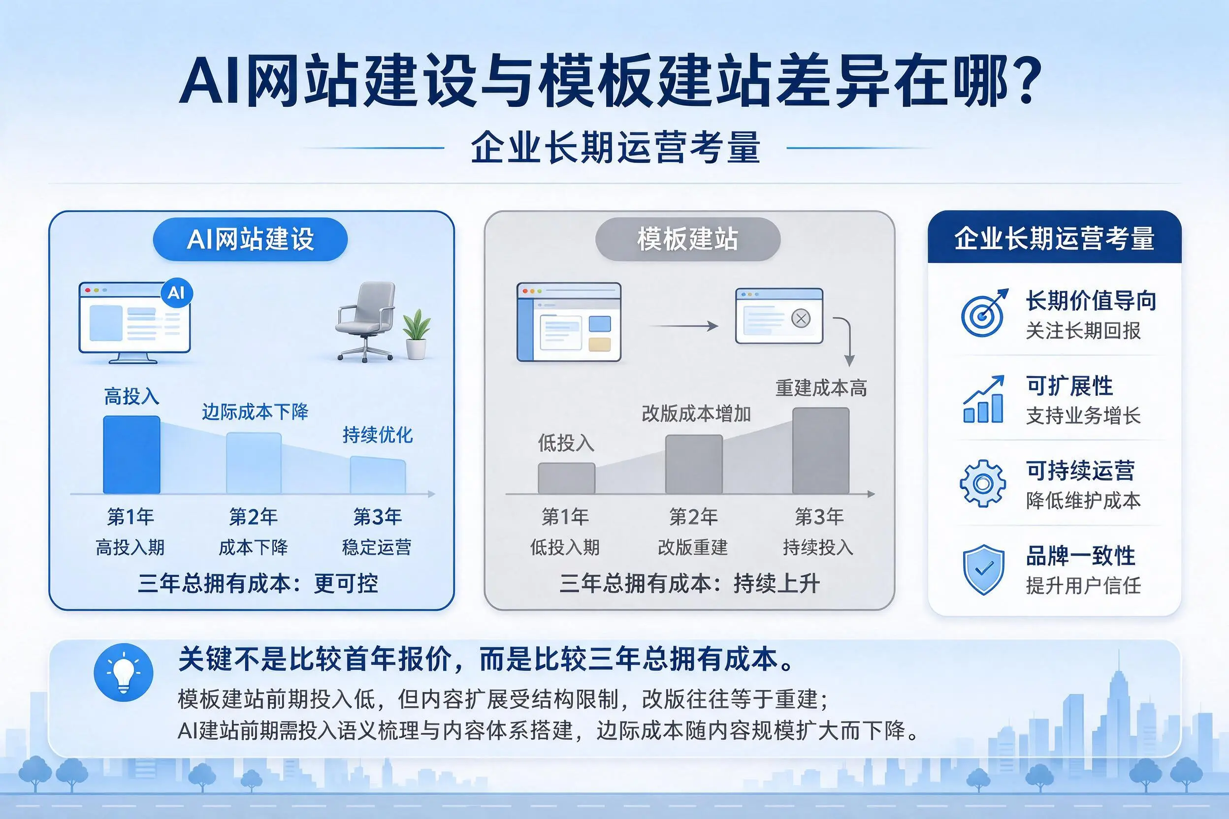 AI网站建设与模板建站差异在哪？沧州企业长期运营考量